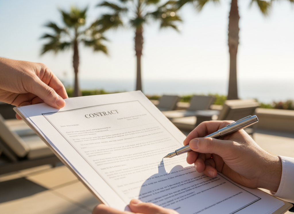 Reviewing an event venue contract for a San Diego event booking